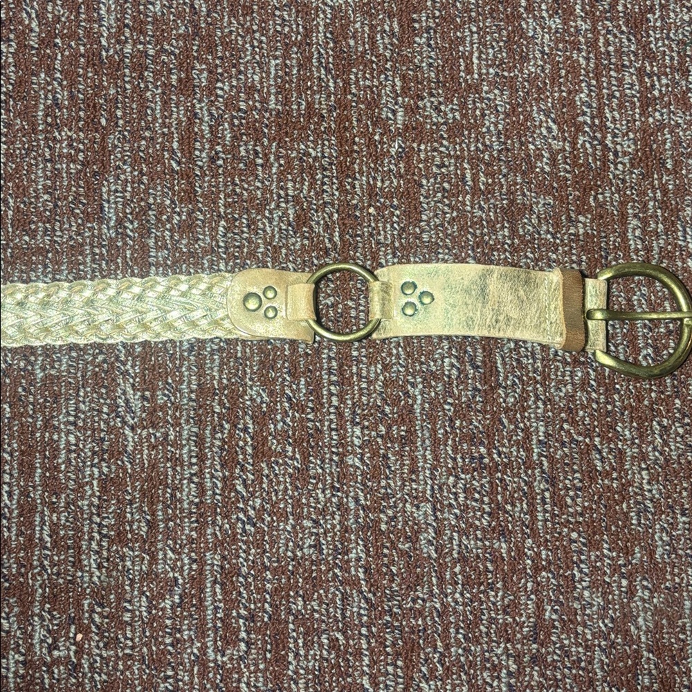 Mixit Tan Leather Belt with Gold Buckle gold metallic braided leather western - Picture 5 of 14